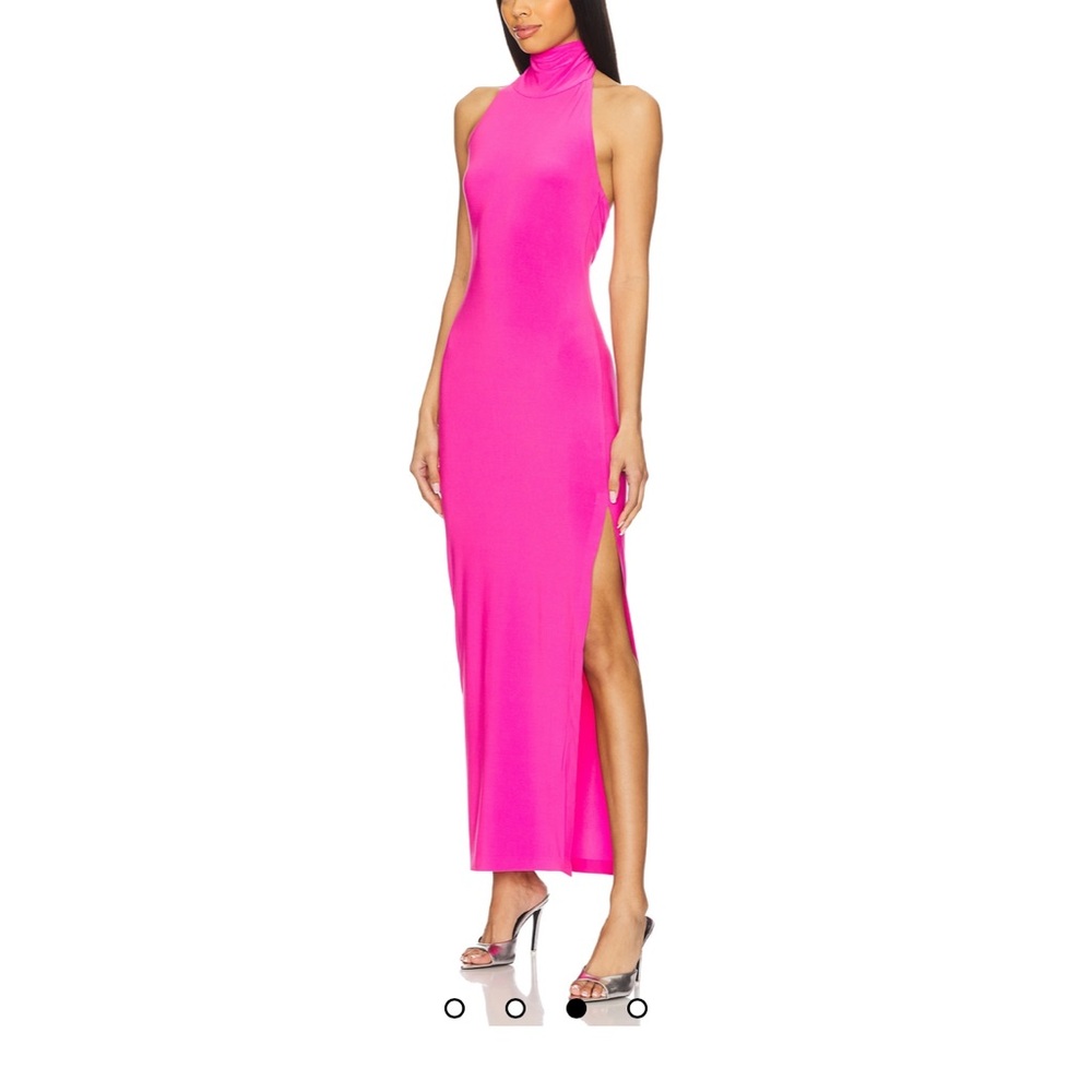 Norma Kamali Halter Turtleneck Side Slit Gown